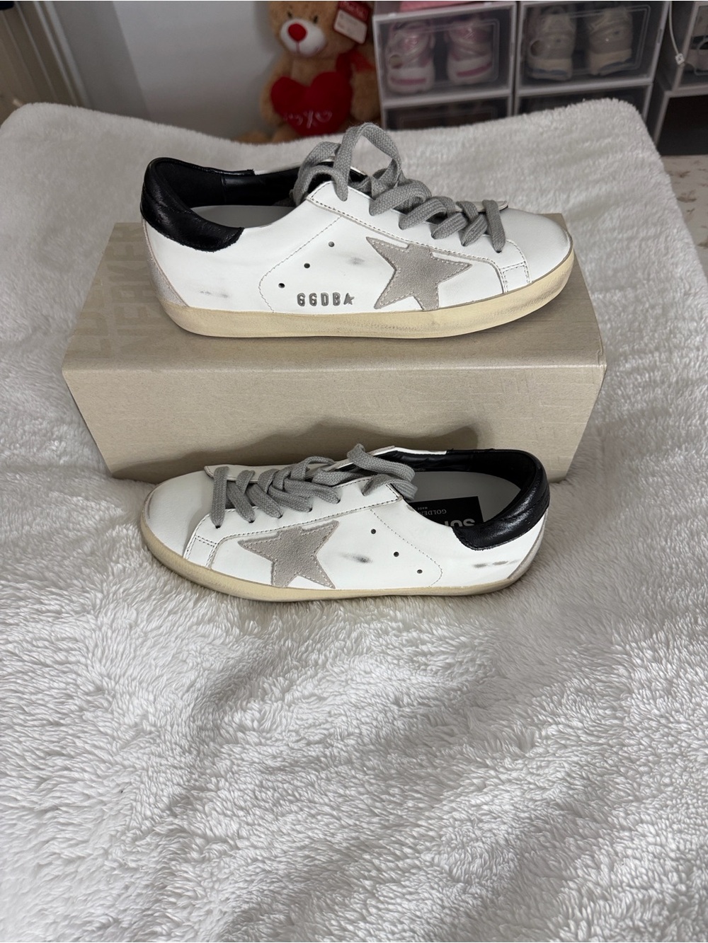 Golden Goose Kids White Sneakers with Gray Star and Black Heel